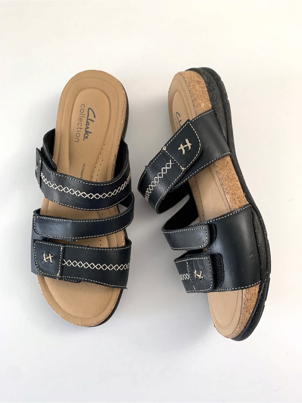 Clarks "Roseville Bay" Black Leather Slide Sandals ~ 10